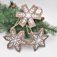 Wooden Christmas Tree Hanging Ornaments Snowflakes Shape White Pattern Design Christmas Tree Pendant Decoration